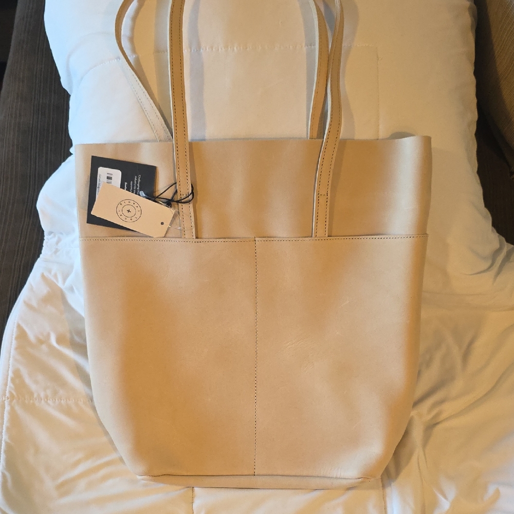 Able Selam Leather Magazine Tote In Bone